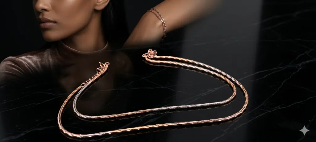 [PSS-CH-600] Luxury Dual-Tone Rose Gold Snake Chain – Minimal & Elegant