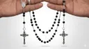 925 Silver Karungali Kontha Mala with Black Beads & Cross Pendant – Christian Prayer Necklace