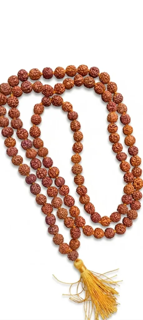 [KA-JPM-RU-816] Natural Rudraksha Mala (108 Beads) with Tassel – Spiritual Prayer & Meditation Necklace