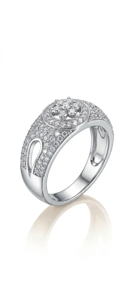 [PSS-R-1310] 925 Sterling Silver Floral Cluster Ring with CZ Stones – Elegant Statement Band