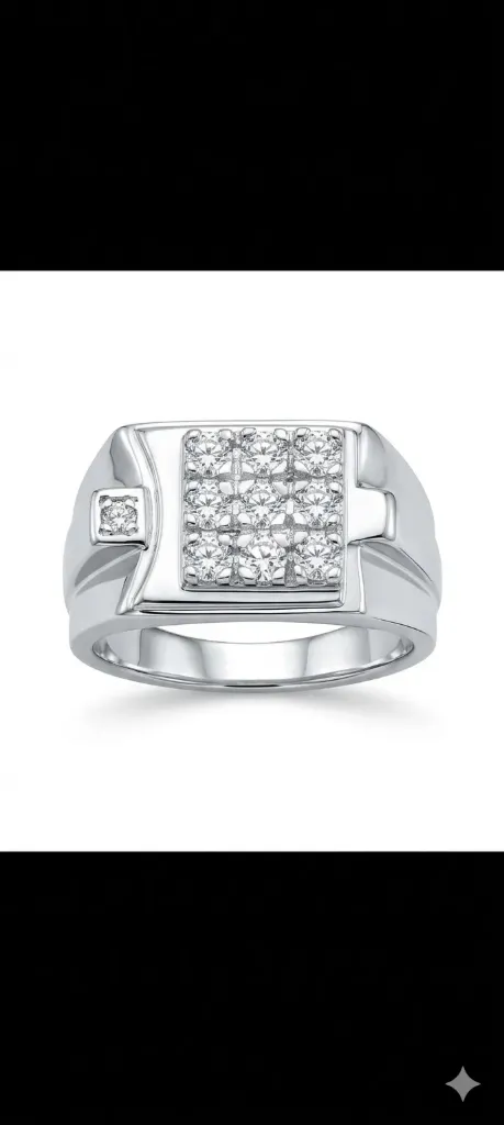 [PSS-R-1311] Men’s Silver Diamond Cluster Ring – Premium Square Design Statement Ring