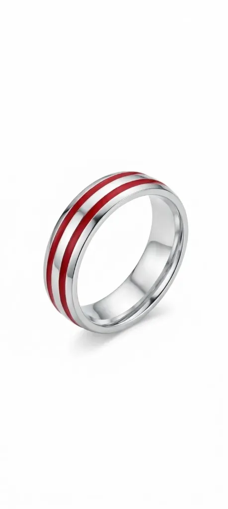 [PSS-R-1313] Men’s Silver Ring with Red & White Stripes – Modern Minimal Band Ring