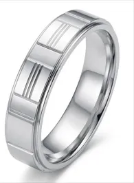 Men’s Silver Pattern Band Ring – Minimal Geometric Design Wedding Band