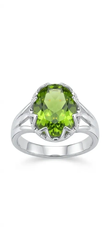 Oval Peridot Sterling Silver Scalloped Solitaire Ring