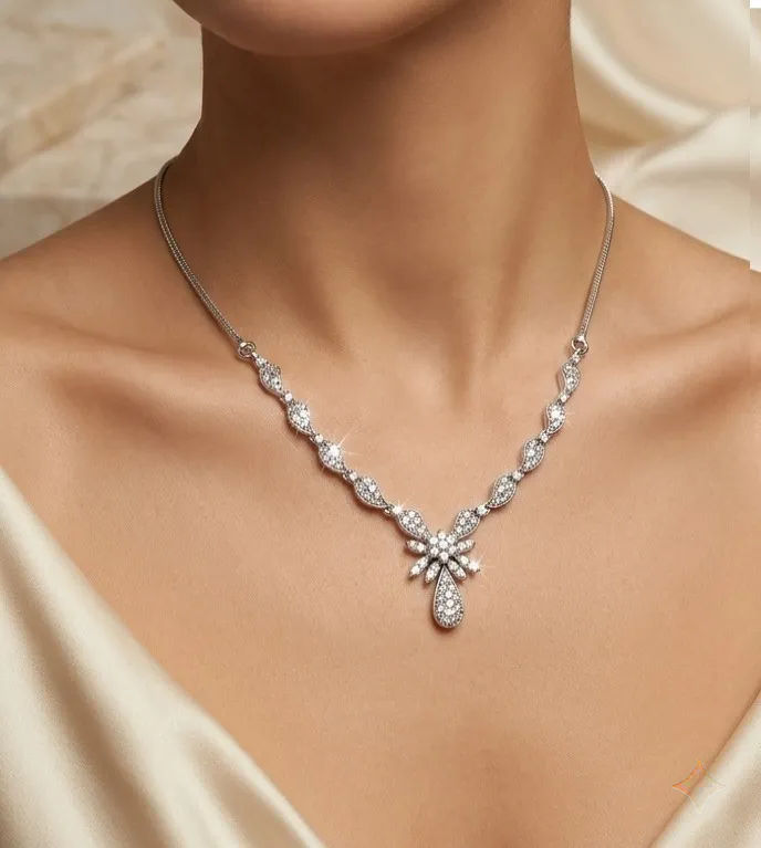 [PSS-NK-701] 925 Sterling Silver Floral Marquise Necklace