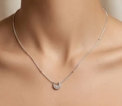 [PSS-NK-705] Two-Tone CZ Circle 925 Silver Necklace