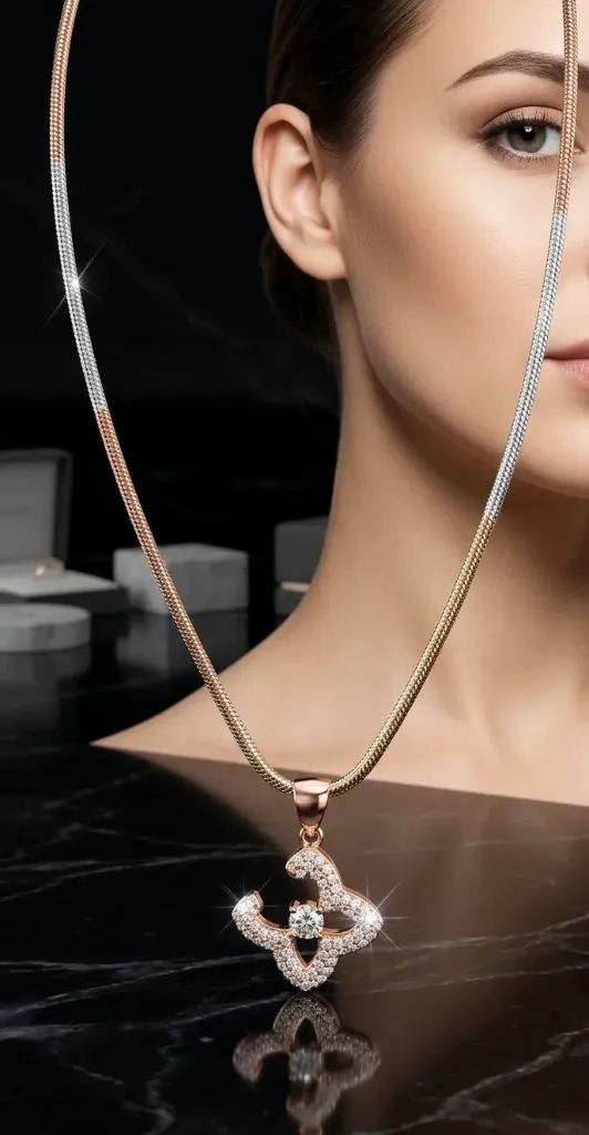 [PSS-CH-604] Tricolor Snake Chain with a Pavé Diamond Butterfly Pendant.