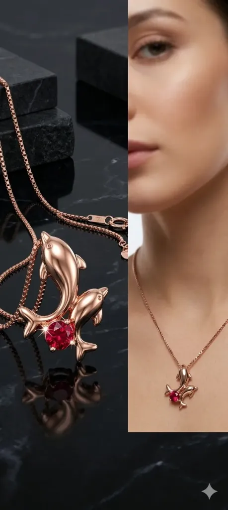 [PSS-NK-706] Elegant Rose Gold Dolphin Pendant Necklace