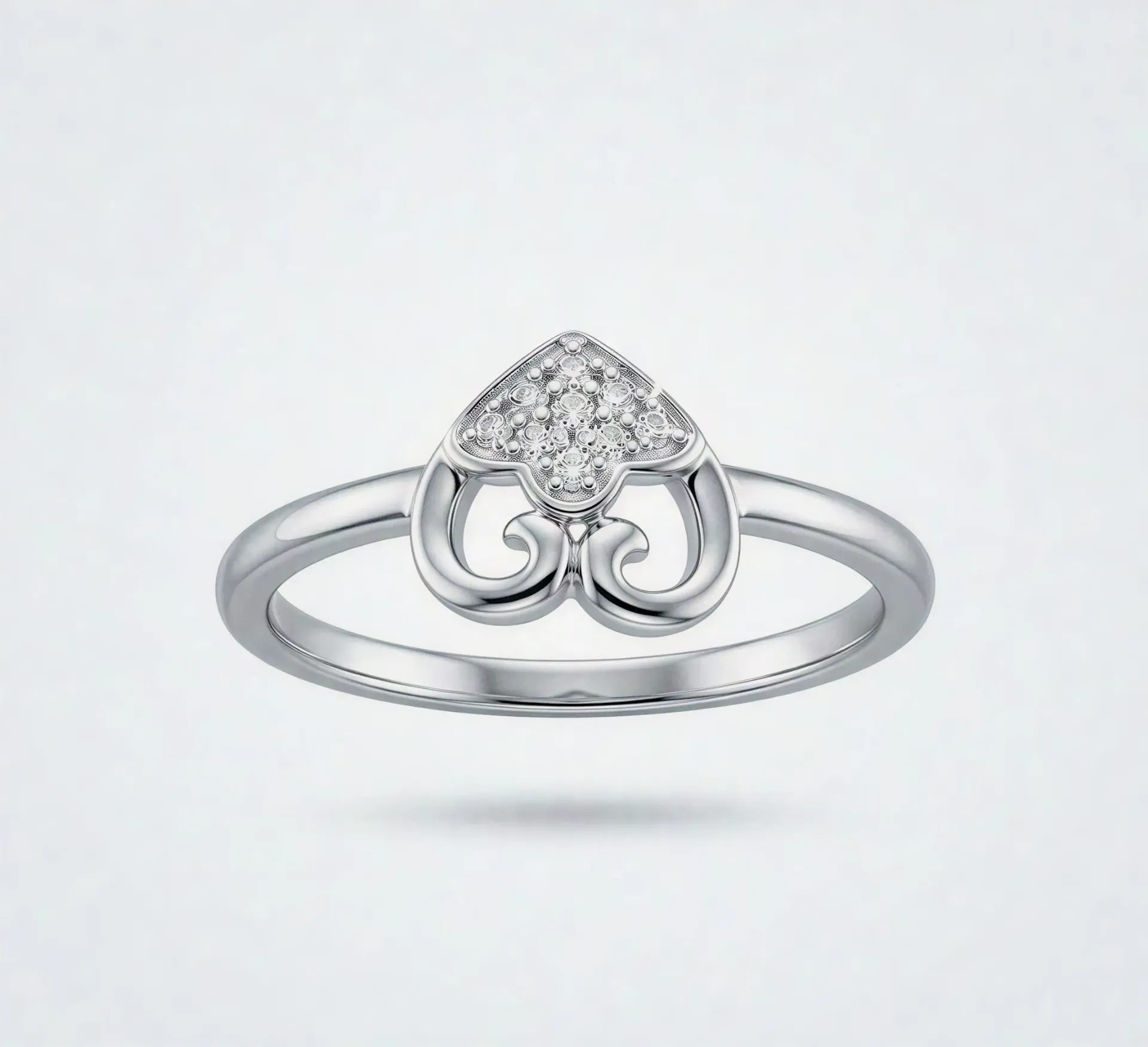 [PSS-R-1338] 925 Sterling Silver Heart Scroll Ring