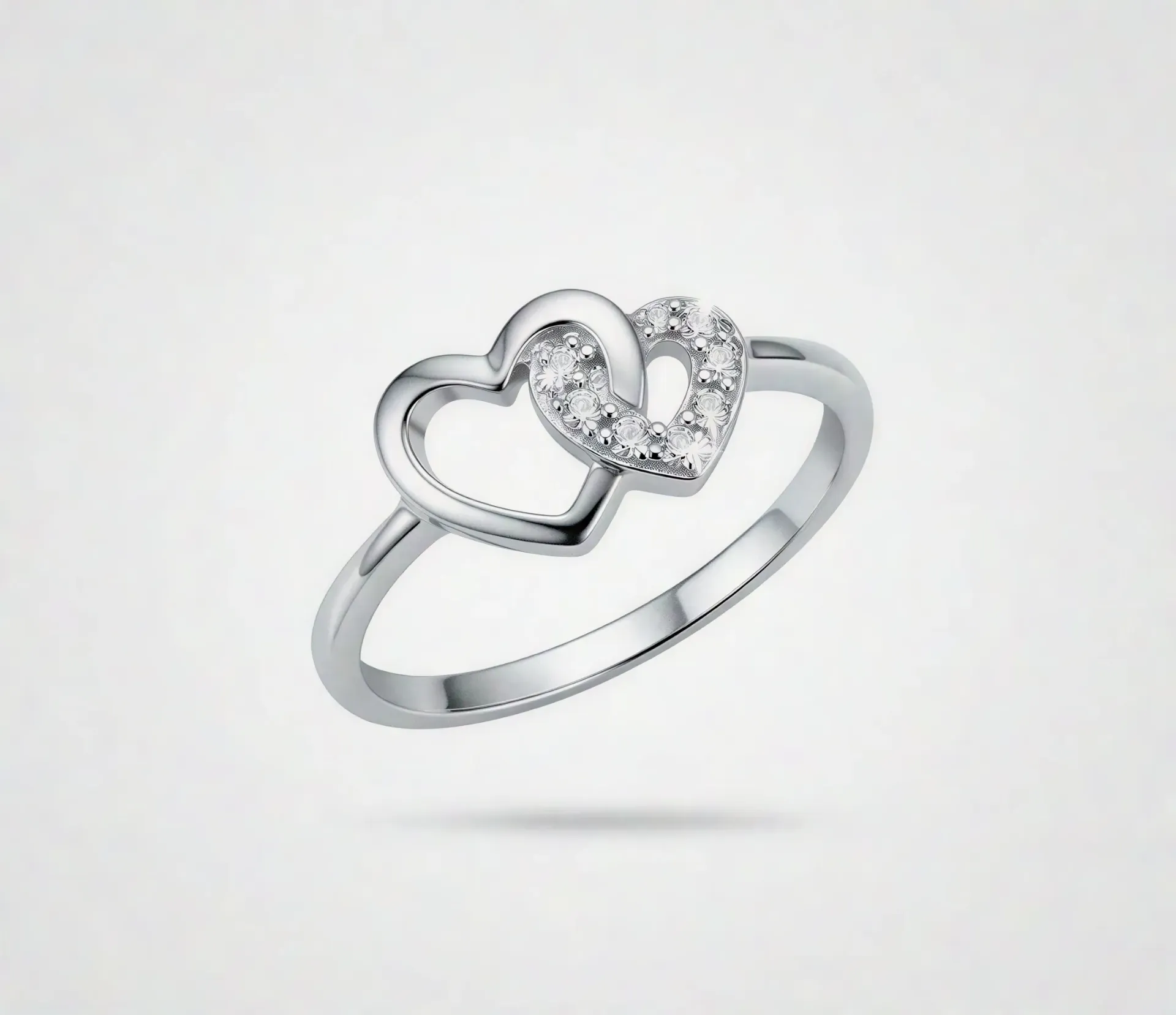 [PSS-R-1341] 925 Sterling Silver Double Heart Zircon Ring