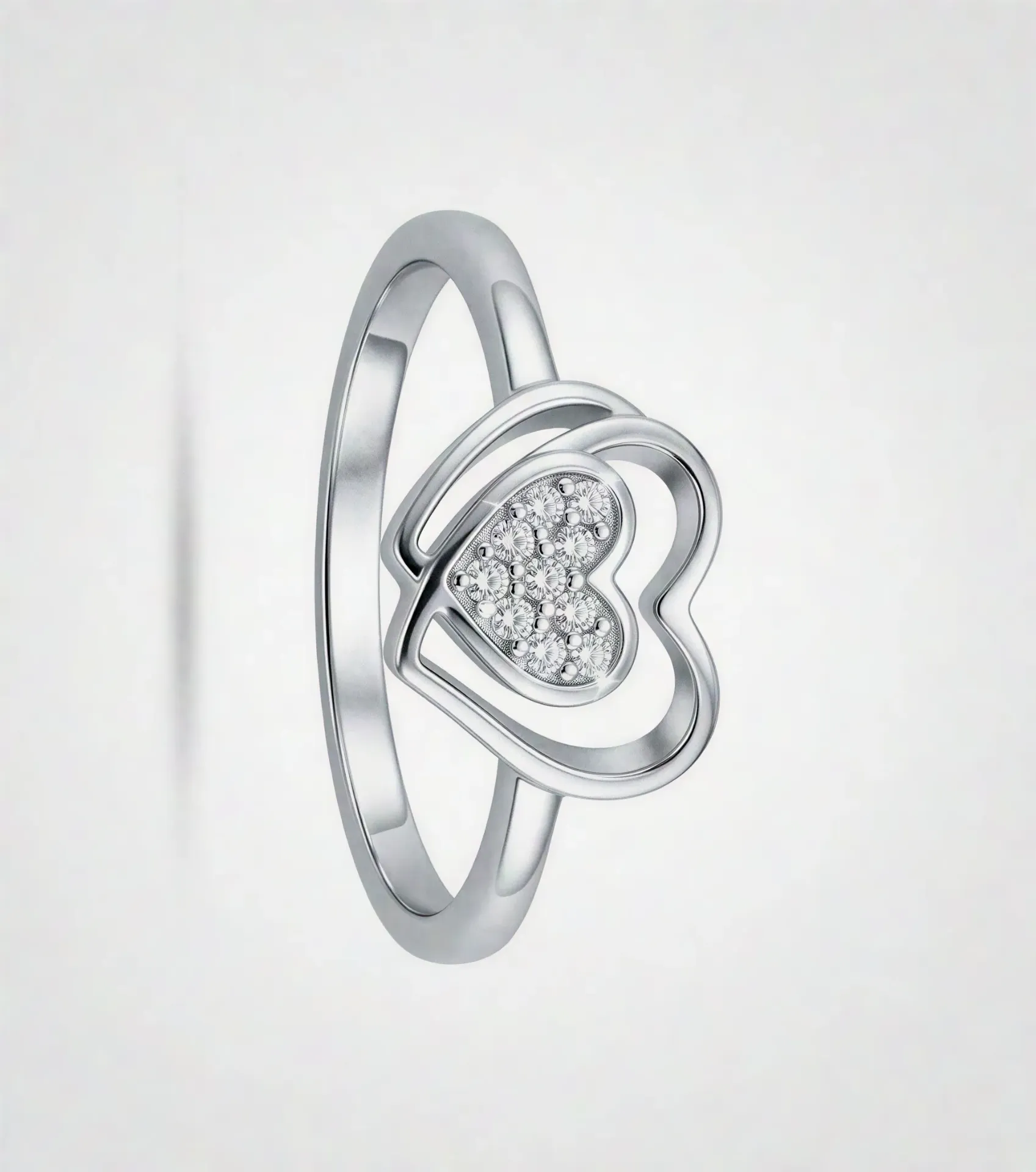[PSS-R-1344] 925 Sterling Silver Double Heart Zircon Open Ring