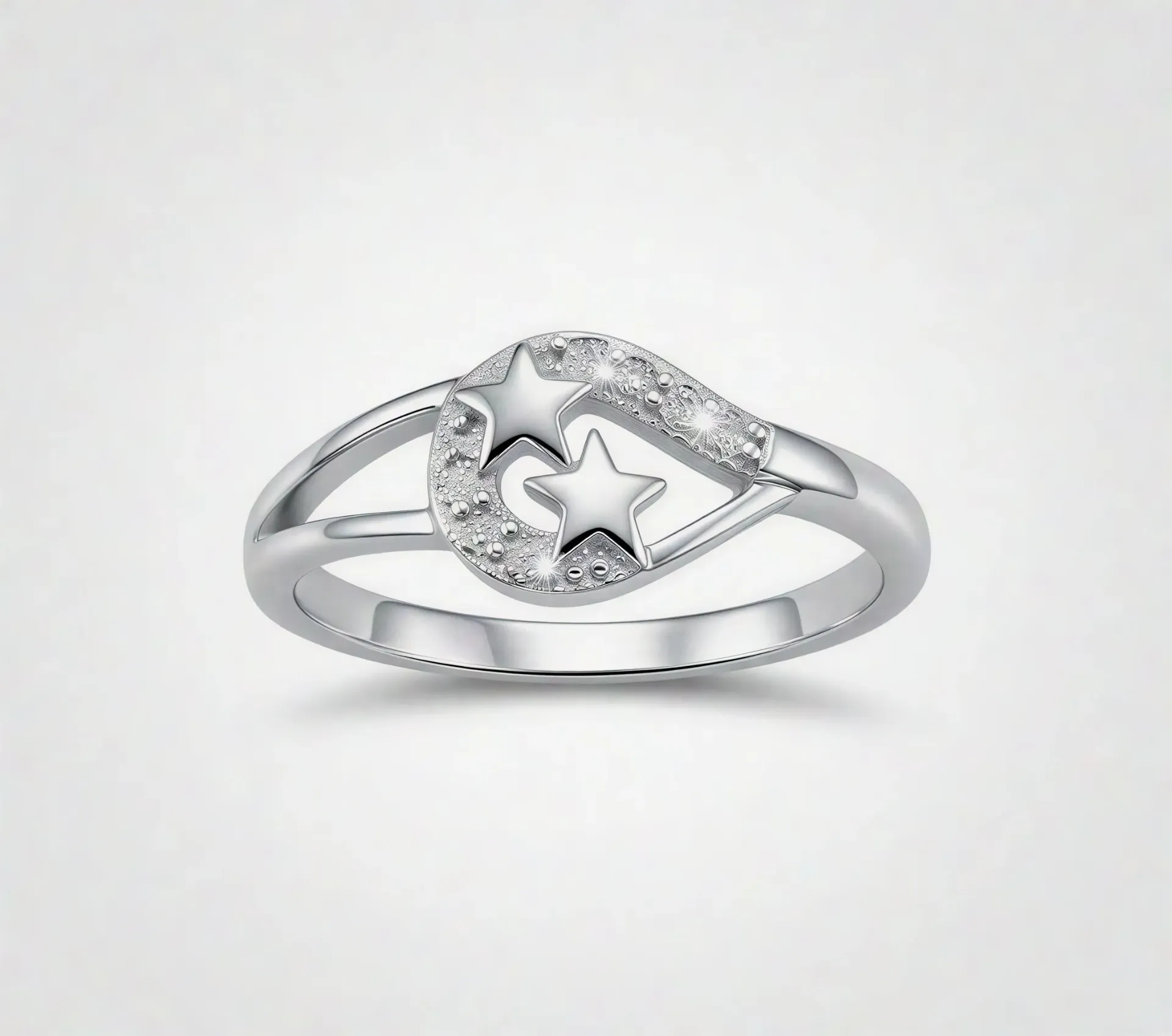[PSS-R-1369] 925 Sterling Silver Celestial Double Star Ring