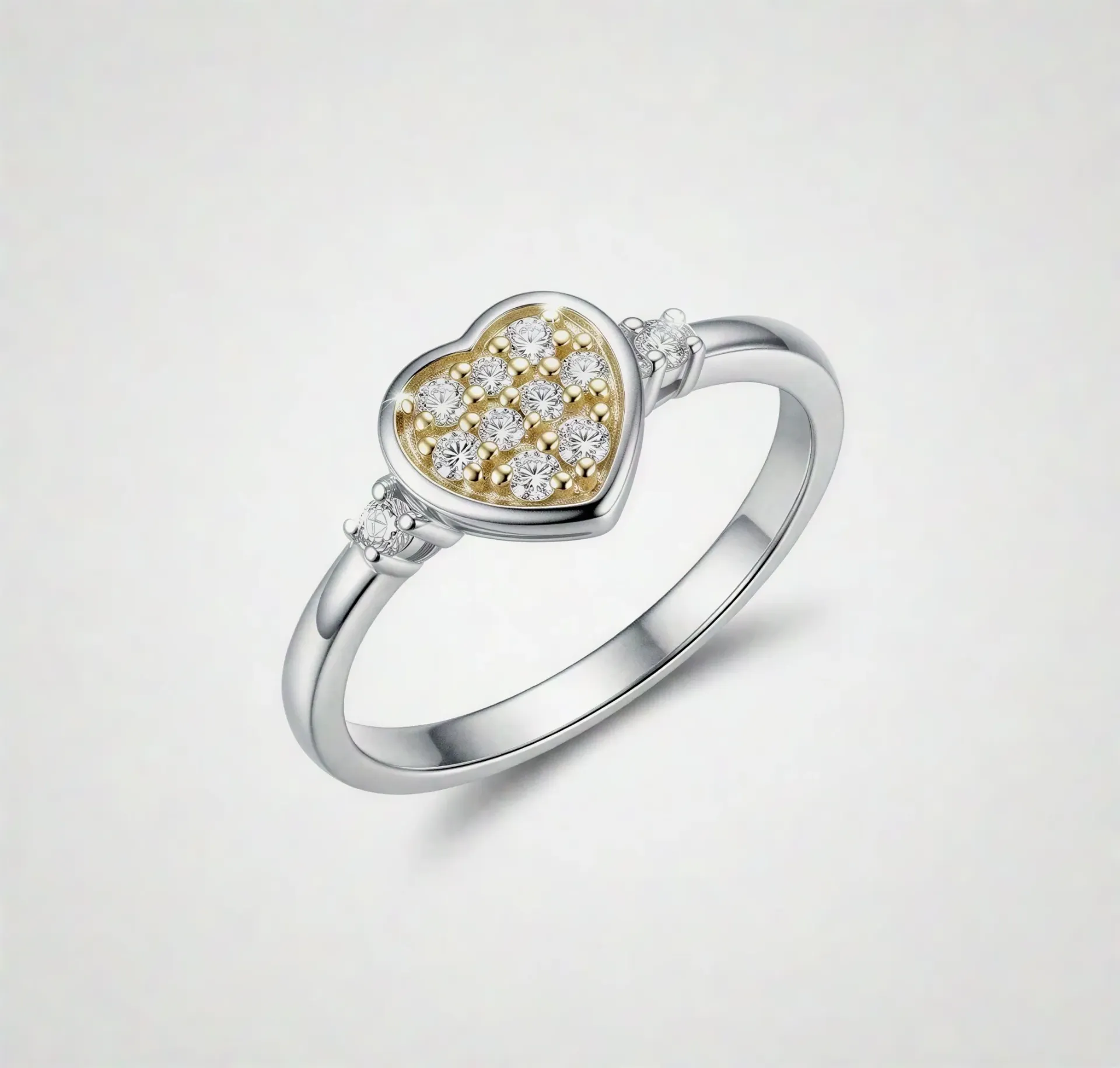 [PSS-R-1370] 925 Sterling Silver Heart Shape Dual Tone Ring with Zircon Stones