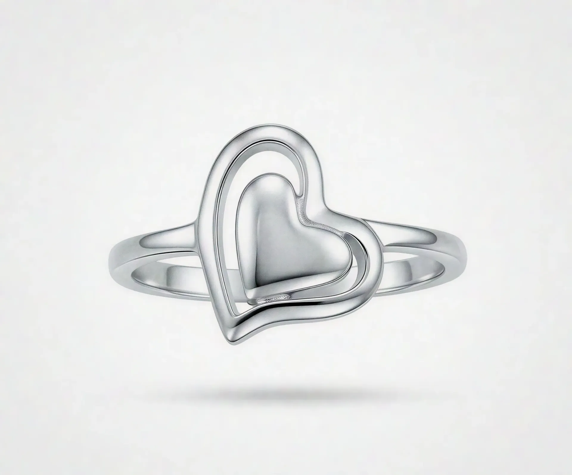 [PSS-R-1372] 925 Sterling Silver Double Heart Minimal Ring for Women