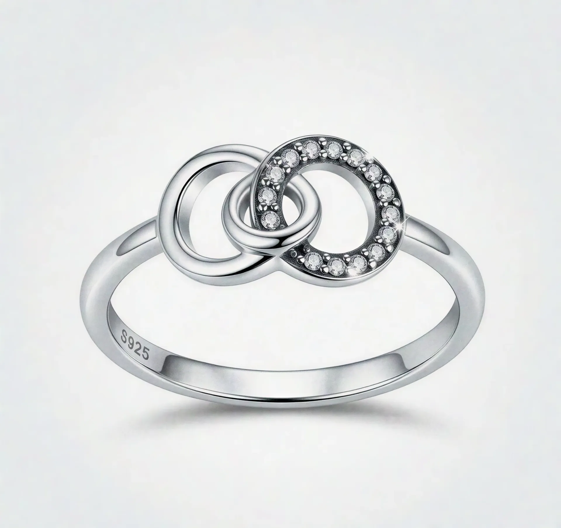 [PSS-R-1373] 925 Sterling Silver Interlocking Circle Zircon Ring for Women