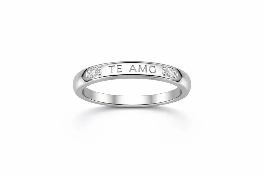 [PSS-R-1378] "Te Amo" 925 Sterling Silver Engraved Ring with Sparkling CZ Accents