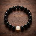 Black Bead Bracelet with White Center Bead (Minimal Spiritual Bracelet)