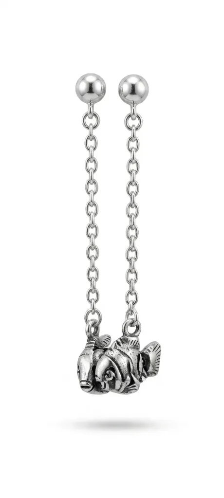 Sterling Silver Kissing Fish Drop Earrings – Chain Dangle Pisces Zodiac Jewelry
