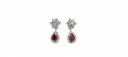 Ruby Teardrop Halo Drop Earrings – Floral Diamond Stud with Red Gemstone Dangles