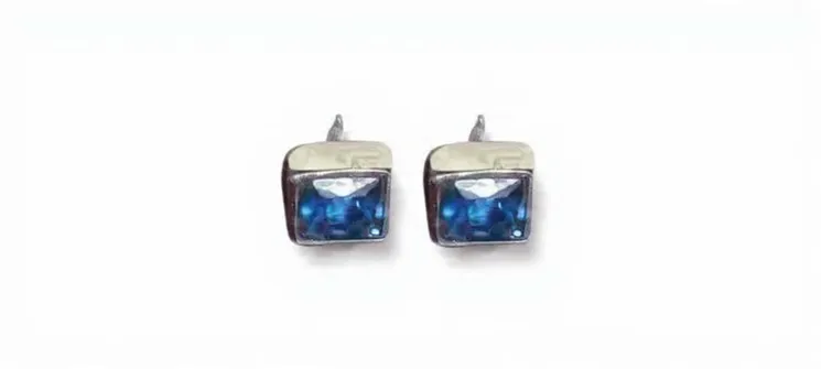 Blue Topaz Emerald-Cut Stud Earrings – Minimalist Rectangular Gemstone Studs in Silver