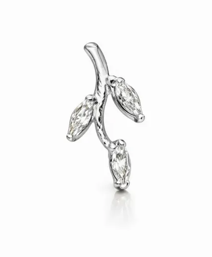 Delicate Leaf Branch Stud Earrings – Marquise Crystal Climber Earrings in 925 Silver