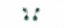 Emerald Green Teardrop Halo Dangle Earrings – Vintage Statement Drop Earrings in Silver