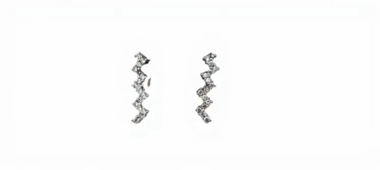 Zig-Zag Crystal Ear Climber Earrings – Minimalist Sparkle Crawler Studs in 925 Silver