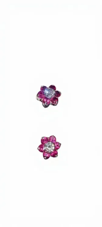 Pink Floral Crystal Stud Earrings in 925 Sterling Silver