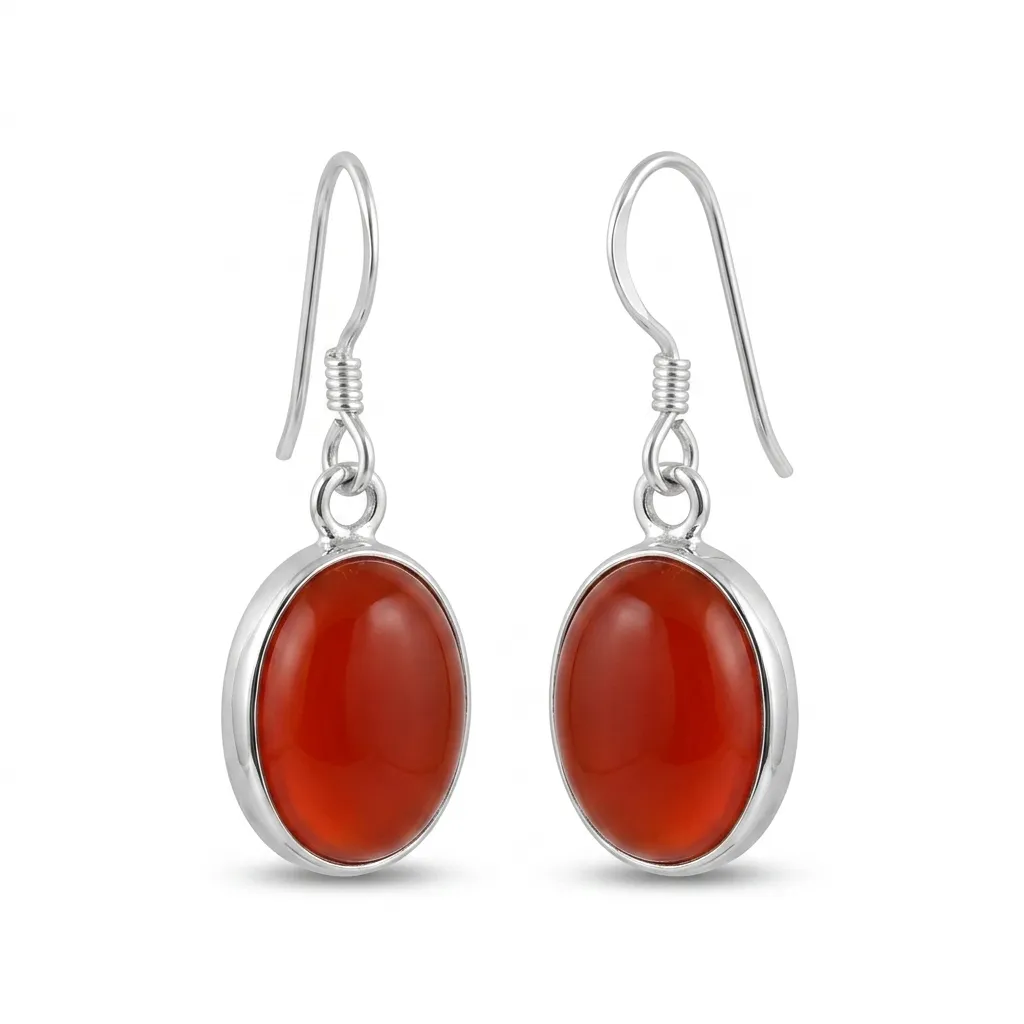 Oval Red Gemstone Drop Earrings in 925 Sterling Silver