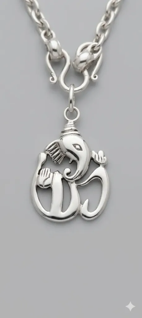 [PSS-PND-1200] Divine Om Ganesha Silver Pendant