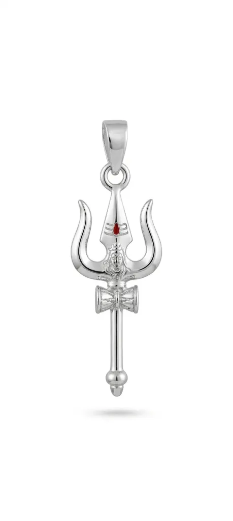 [PSS-PND-1211] Trishul (Trident), Damru (Drum) Silver Pendant