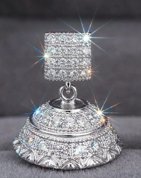 [PSS-JI-W-002] Silver Jhumki Earring for Women and Girls (White)