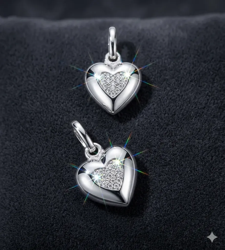 [PSS-PND-1213] Silver Pavé Double Heart Pendants